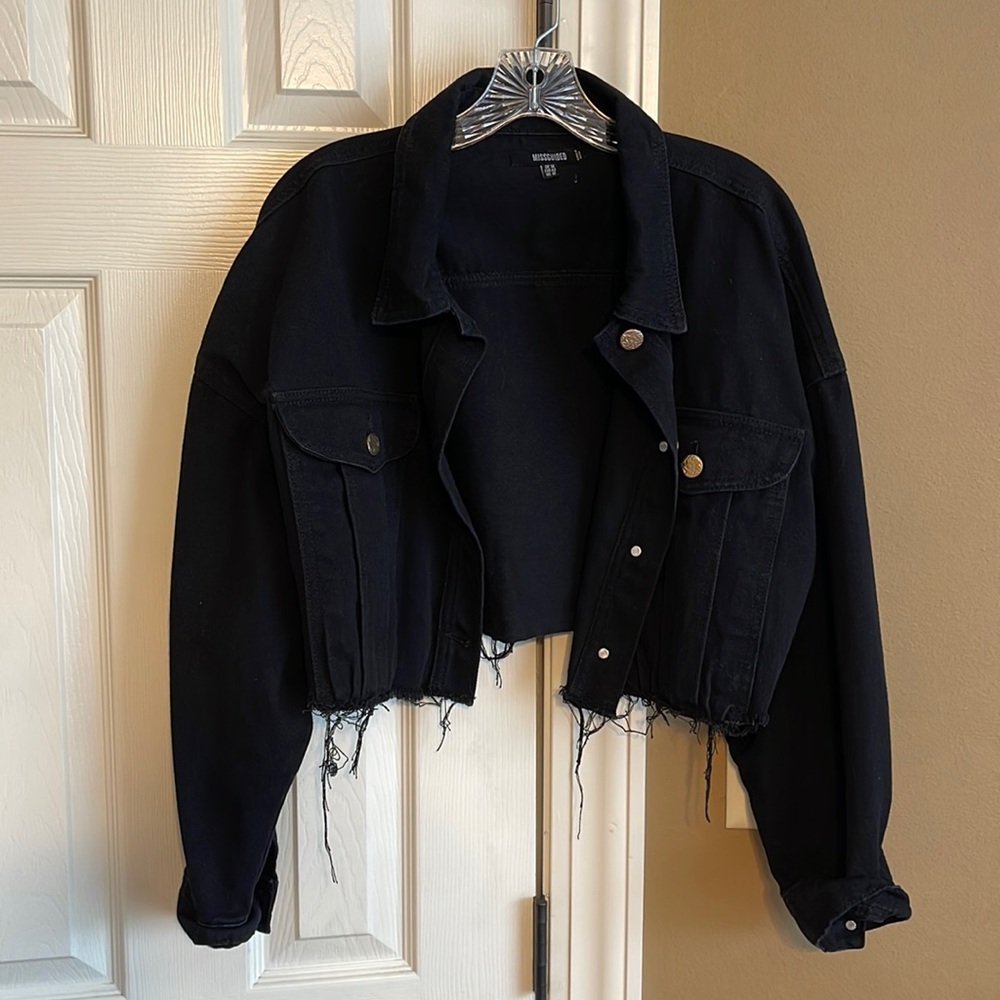 Misguided cropped oversized black jean jacket